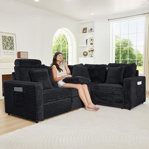 Image of RARZOE Modular Sectional Couch Armless Seats Module, Modular Sofa 2 Armless Chairs Middle Module Seats for Living Room Modular Sectional Sofa Couch, Black
