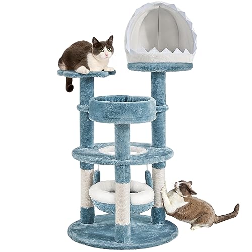 Yaheetech 115cm Ocean-themed Cat Tree, Multi Level Cat Tower W/Shark's Mouth-shaped Nest, Starfish-shaped Perch, Jellyfish-style Hammock, Scratching Tree for Large Cats