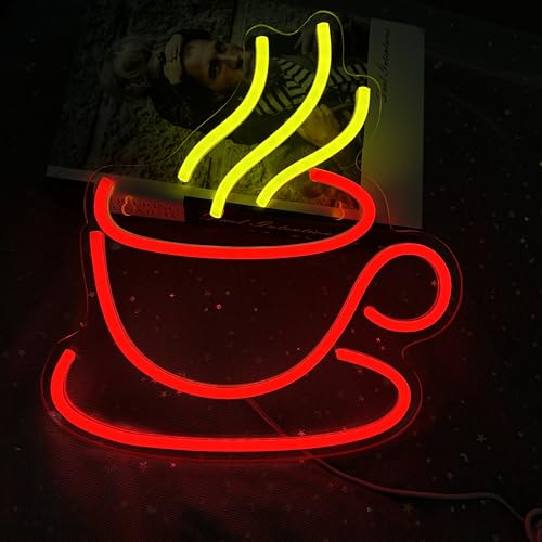 Image of Led Coffee Up Neon Sign Dimmable Acrylic Neon Signs for Coffee Shop Salon Home Bar Decor,Decorative Glow Signs for Room Pub Club Party Decoration,Usb Powered(Red)