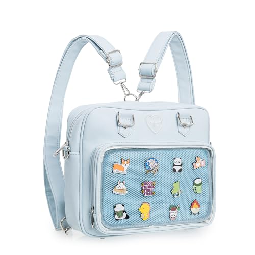 Image of Square Kawaii Ita Bag Crossbody Shoulder Backpack With Insert Pin Display | Large Space For Dolls & Badges, For Anime Kpop Lovers Daily Outings