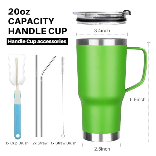 Image of 20 oz Tumbler with Handle, Stainless Steel Insulated Tumbler with Lid and Straw, Double Wall Vacuum Coffee Mug Tumbler, Insulated Coffee Thermal Cup for Cold and Hot (Bright Green, 20, ounces)