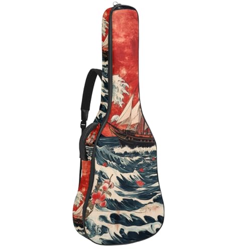 Housse de guitare acoustique 109 cm en tissu Oxford imperméable à motif lune et fleurs rouges