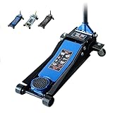 Fkstyle 【速さ2倍】デュアルポンプ式 油圧ガレージジャッキ フロアジャッキ 3t 低床対応 最低位80mm/最高位500mm 4輪キャスター 保護ゴムパッド付き ローダウン車対応 3色選択 [並行輸入品]