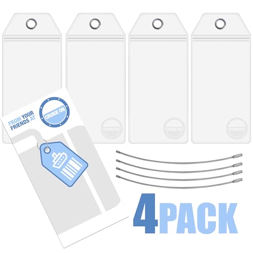 Cruise On Cruise Luggage Tag Holder for Azamara, Costa, P&O & Cunard (4 Pack), Waterproof, Clear & Durable Plastic for Cruise Ship Tags, Cruise Essentials for 2025 & 20264