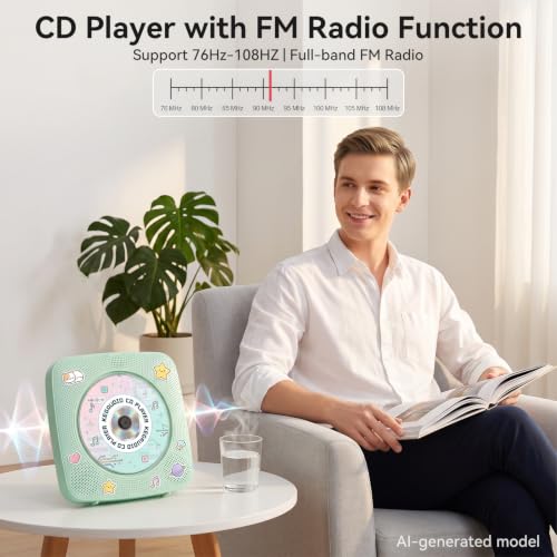 Image of CD Player Portable Bluetooth Rechargeable: CD Players for Home Kegaudio 1800mAh Desktop Wall CD Player with Speakers with Dust Cover FM Radio USB Remote Control