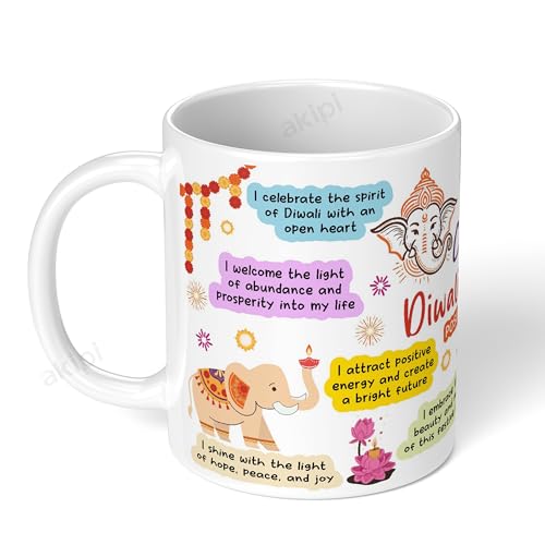 Image of Cup of Diwali Festivity - Diwali-Themed Mug with Positive Affirmations, Celebrate The Festival of Lights ARM730 11oz Ceramic Coffee /Tea Cup