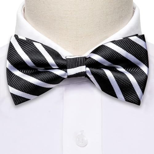 Image of YOHOWA Paisley Striped Men Bow Tie Pre-Tied Formal Adjustable Colorful Bowties Handkerchief Cufflinks Set Wedding Party