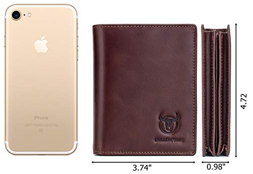 BULLCAPTAIN Genuine Leather Men Wallet RFID Blocking Bifold Wallets ID Window Credit Card Holder (Deep brown)3