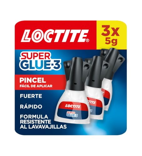Loctite Super Glue-3 Pincel (pack de 3 tubos x 5 g), pegamento transparente con pincel, adhesivo universal de triple resistencia, con fuerza instantánea y de fácil uso