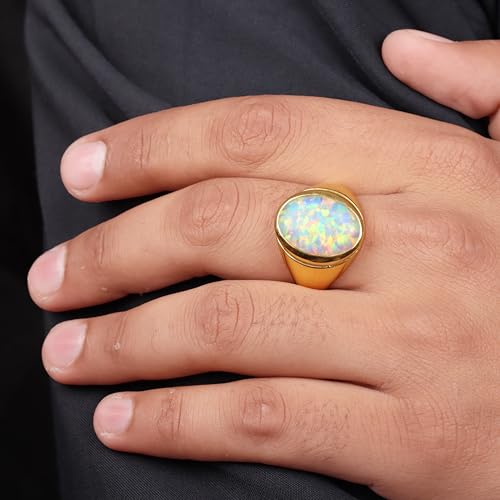 14k Gold Fire Opal Ring Opal Stone Mens Ring Oval 5 Ct Opal Statement Ring Handmade Gemstone Birthstone Rings for Men Gift for Him3