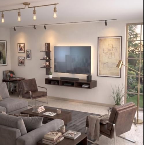 Image of Bros Moon Wall Mounted TV Cabinet, L-Shape, Choco White, MDF, Modern Style, Laminated Finish, for Living Room, Suits TV up to 55 Inches (Mocha Wenge, Single Pillar 32 Inches Base)