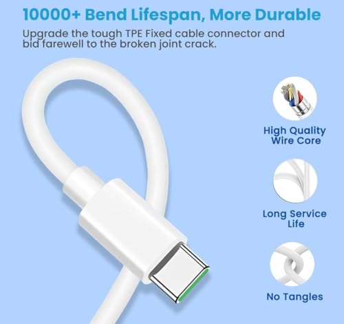 Image of NISHTECH Type C VOOC Flash SuperVOOC Charging Cable Supports Upto 120W Compatible for Oppo Reno /2 /2Z /2F /Reno 10x Zoom /k3(C Type Cable Charger)- White