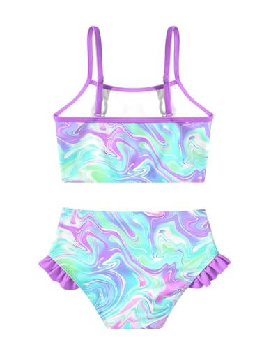 Image of Little Girls Two Piece Mermaid Bikini Set Ruffle Adjustable Summer Beach Bathing Swimsuit 3-7 Years for Kids