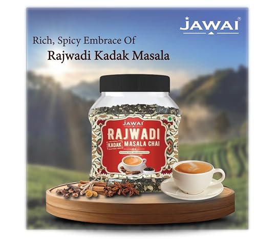 JAWAI RAJWADI KADAK MASALA CHAI TEA, Organic Black Tea, Loose Leaf & Spiced Blend with Spices Like Ginger, Cardamom, Clove, Cinamon, Black Pepper, Spiced Chai Tea Latte, Makes 100 Cups, 8.8 oz (250 G)