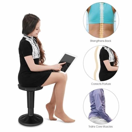 Image of Pemberly Row Contemporary Plastic Wobble Sitting Stool, Height Adjustable 16.5-23 in, Durable PP Frame with Silicone Cover, Black Finish, Lightweight Ergonomic Stool for Home, Office, or Classroom Use