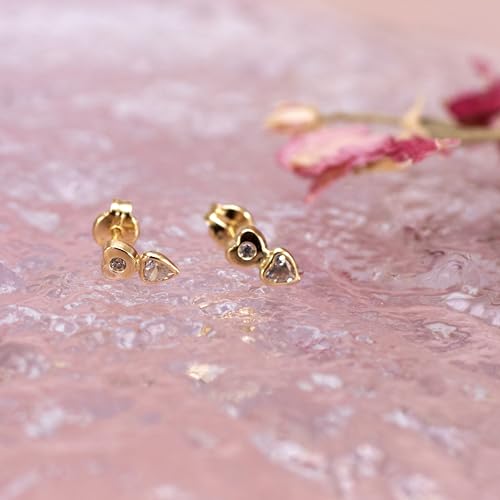 Boucles d'oreilles double cœur or jaune 9 ct avec oxyde de zirconium