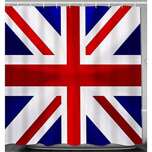 MEKPAM Rideau De Douche Union Jack Drapeau Royaume-Uni Tissu Tissu Décor De Salle De Bain Ensemble avec Crochets en Plastique 180x180cm
