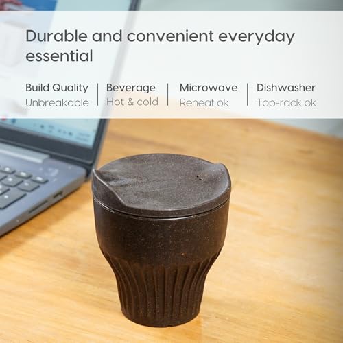 Image of Eha Earth Friendly Rafter Coffee Mug with Lid | Tea Cup Set | 250 ml | Made with Rice Husk | Microwave Safe Mugs for Gifting | 4 Unit | Coffee