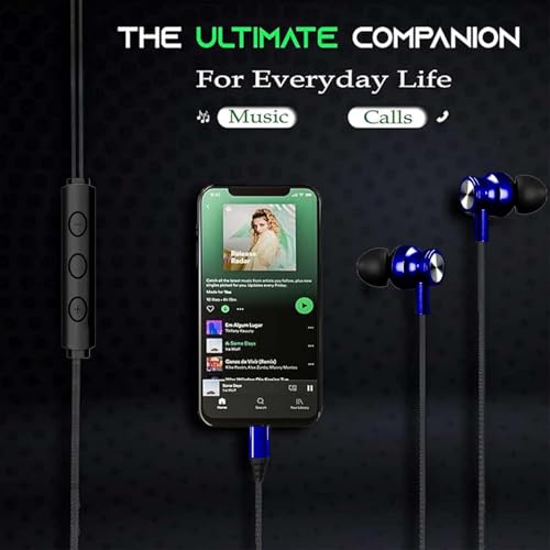 Image of Kratos Tune V4 Blue C Type Earphones Wired, Inline Control Type c Headphones with Mic, Sweat Resistant, Comfort Fit Type c Earphone with Volume Control,Metallic c pin Earphones