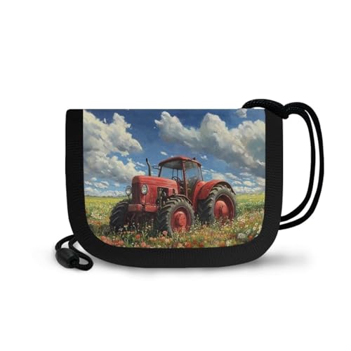 Tractor Kids Wallet for Boys Ages 6-8 Cool Bifold Purse with Neck Lanyard Zippered Coin Wallets with Card Holder Children Gifts for Toddler