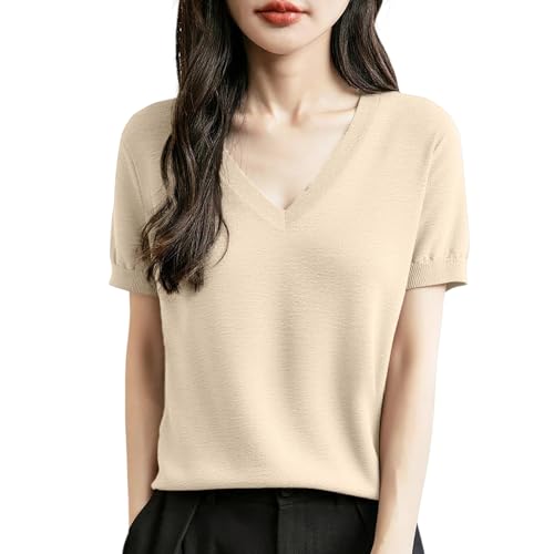 Sweaters for Women Short Sleeve Pullover V Neck Knit Clothing - image 1