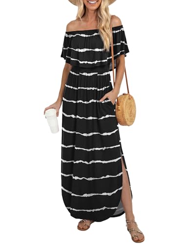 Image of LILBETTER Womens Off The Shoulder Ruffle Party Dresses Side Split Beach Maxi Dress