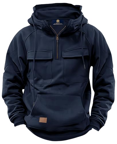 Men Tactical Hoodies Quarter Zip Long Sleeve Hooded Sweatshirts with Pockets (S-XXL)