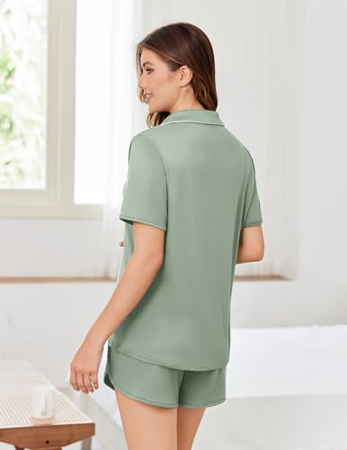 Image of Ekouaer Pajamas for Women Set Button Up Sleepwear 2 Piece Pjs Lounge Set Short Sleeve Nightwear