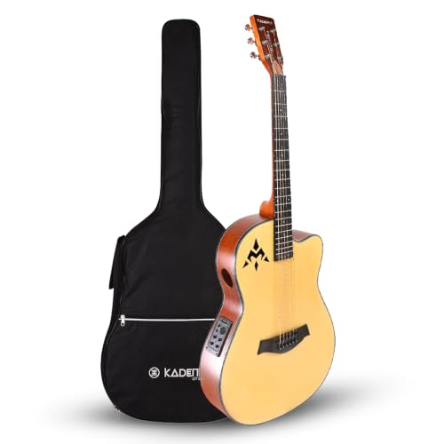 Image of Kadence OF01-EQ Acoustica 39 inch Electro Acoustic Guitar | Slim Body Cutaway | Spruce Wood | Built-in Pickup + 3 Band EQ | Comes with Bag | Includes Learning Course | Natural