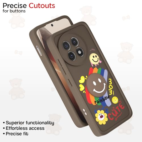 Image of Pikkme Back Cover for OnePlus 13R 5G | Soft Silicone| Cute Rainbow Smile & 3D Cartoon Flower Design | Shockproof Raised Camera Protection Bumper Case (Brown)