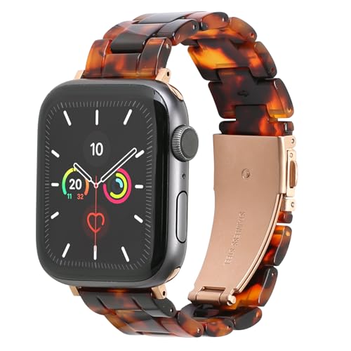 MAIRUI Resin Watch Band Compatible with Apple Watch for Women Men 41mm/40mm/38mm Series 9/8/7/6 SE Slim Bands Strap Bracelet Wristband for iWatch 5/4/3/2/1/Ultra/Ultra 2(Amber)