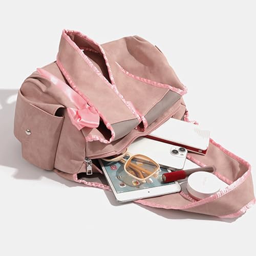 Suede Purse Large Bow Shoulder Tote Suede Bag for Women Spacious Casual Handbag Ruffle Cute Travel Purse Trendy Alt Daily4