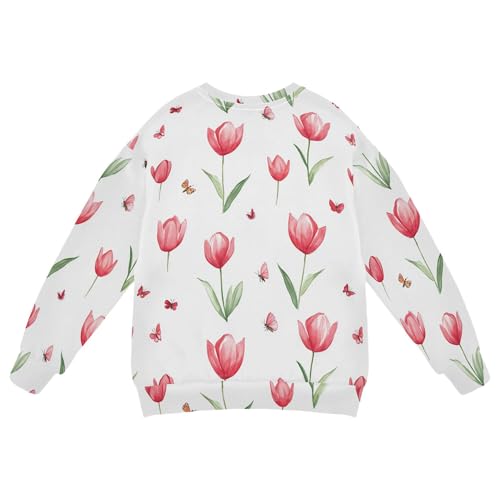 JUNZAN Cute Tulips White Little Boys Sweatshirt Hoodie Crewneck Boys Sweat Shirt Athletic 4T2