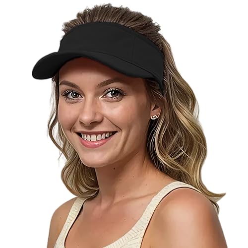 Lanzom Mens Womens Sun Visor Hats Lightweight Hat Running Hat Foldable Adjustable for Tennis Golf Running (US, Alpha, Small, Large, Black)