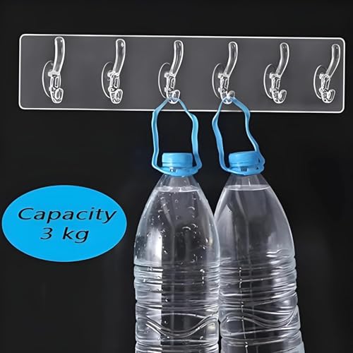 Image of 6 Pcs Self Adhesive Wall Hooks - Heavy Duty Transparent Hook for Photo Frames, Wall Clocks, Keys - No Damage, Easy Installation 1 Pcs 6-in-1 Self Adhesive Heavy Duty Wall Hook(Pack of 1)