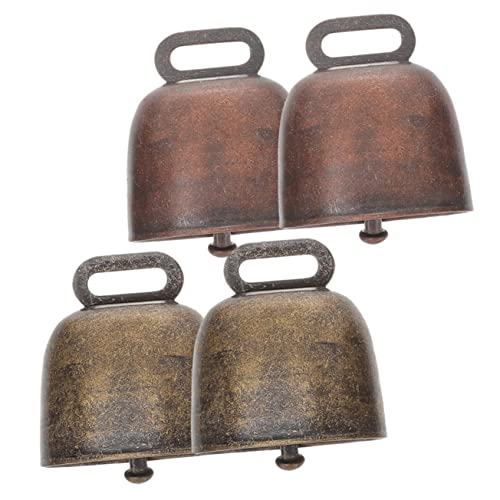 STOBOK Christmas Craft Bell 4pcs Metal Cowbell Christmas Jingle Bell Farm Grazing Bells Livestock Hanging Pendants Pet Anti-lost Bell Cow Bells Large Super Loud Copper Oxen and Horses