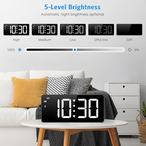 AMIR Alarm Clocks for Bedrooms - Bluetooth Sync Time Alarm Clock, Digital Clock Large Display with USB Charging Port, Dimmable, Adjustable Volume, Snooze, 12/24H, Loud Alarm for Heavy Sleepers - Image 4