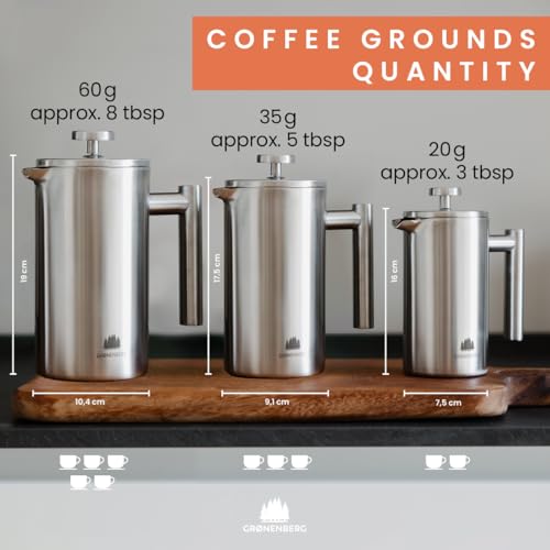 Groenenberg French Press I Coffee press I insulated cafetiere I Stainless steel Coffee maker in different sizes 2 cups to 4 cup - Image 2