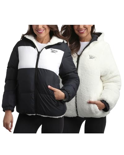Reebok Women's Winter Jacket - Reversible Quilted Puffer Coat with Sherpa Fleece Lining - Reversible Jacket for Women (S-XL)