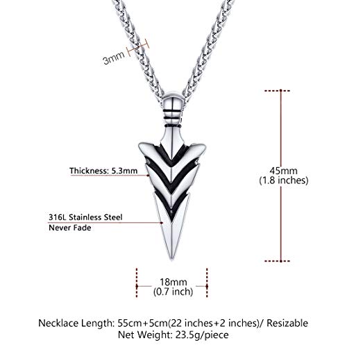 U7 Men Arrowhead Necklace Stainless Steel Black Punk Spear Pendant Necklace, 22 Inch #TOP4