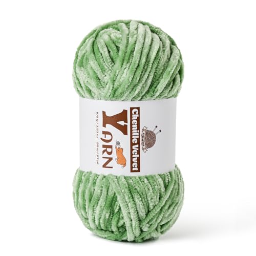 Image of Plush Chenille Chunky Yarn - Fluffy Velvet Yarns Crochet for Blanket Knitting and Crocheting - Soft Baby Yarn for Crocheting - Amigurumi Crochet Yarns 100g (87yds) (Avocado Green)