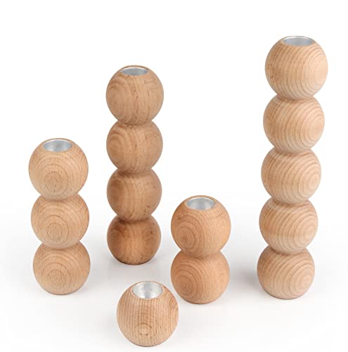 HofferRuffer Kerzenhalter 5er-Set, Kerzenständer Einzigartiges Design für Hochzeit, Party, Weihnachten, Heimdekoration, Kegelkerzenhalter Naturbraun Cover