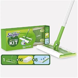 Swiffer - Zestaw startowy do czyszczenia podłóg z 1 mopem, 8 wkładami do suchych i 3 mokrymi chusteczkami - 1 sztuka