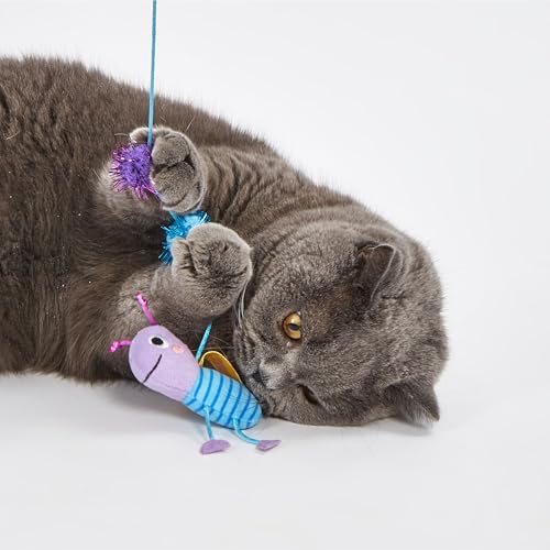 Image of BarkButler x FOFOS Let's Fly Together Wand - Interactive Cat Toys with Catnip - Cat Teaser Toy Set - Multicoloured