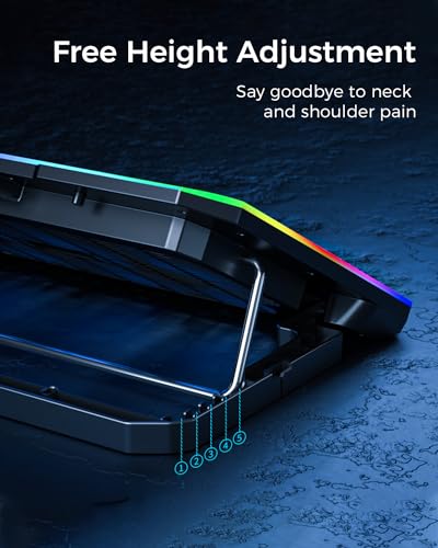 Image of TECHIE 6 Fan Laptop Cooling Pad with Mobile Stand & 10 RGB Modes | 5-Level Adjustable Gaming Stand | Dual-Speed Fans 1200-3000 RPM | Quiet USB Cooling Base | Foldable Metal Mesh for 15.6 inch Laptops