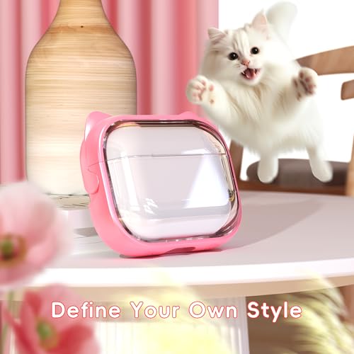 Image of for AirPods Pro 2 Case with Cleaning Kit, Cute Cat Ear Print Design & Cute Buckle for Girls, Phone Holder & Top Safe Lock Buckle Design for AirPods Pro 2nd /1st Gen case, Clear Flowers