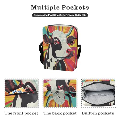 messenger bag for women crossbody green crossbody bags for women Woman Shoulder Handbags Adjustable Strap for School School- Pop Art Colorful Cow2