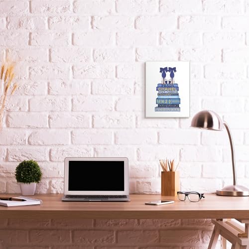 Image of Stupell Industries 'Blue Bow Heels on Bookstack'| Wall Plaque Art | Stupell Industries | 10 x 15 Inches, Easy to Hang and Sturdy, Made in USA, by Amanda Greenwood