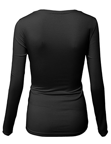 H2H Womens Loose Fit Soft Long Sleeve V Neck Cotton T-Shirt Black US S/Asia S (CWTTL0172)