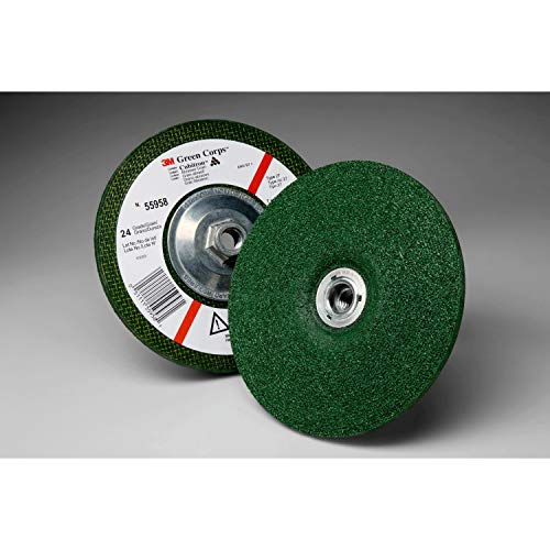 3M Green CorpsDepressed Center Wheel, 24 7" x 1/4" x 5/8-11 Internal, 7" Diameter, Adhesive Backed , Abrasive Grit, 8500 Rpm (Pack of 10)